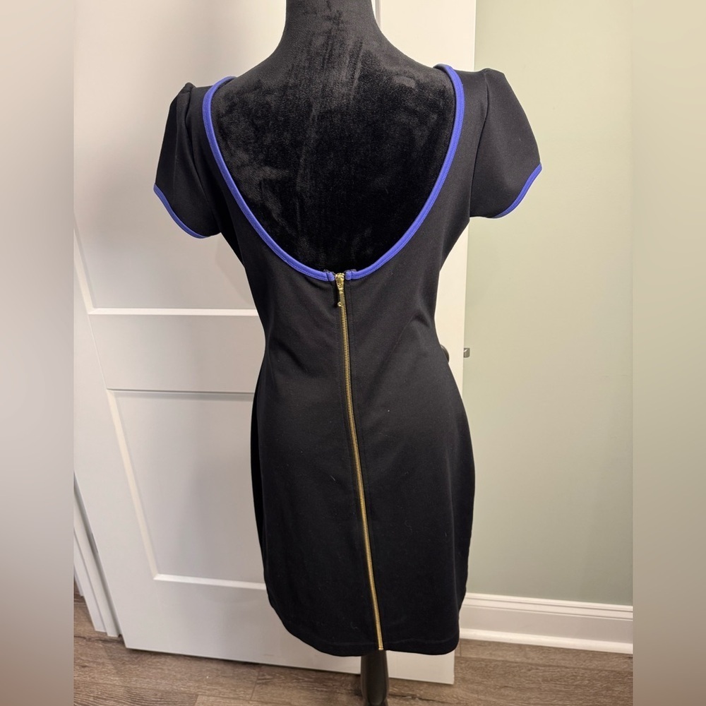 Juicy couture black fitted dress blue piping full low back zipper - Picture 3 of 9